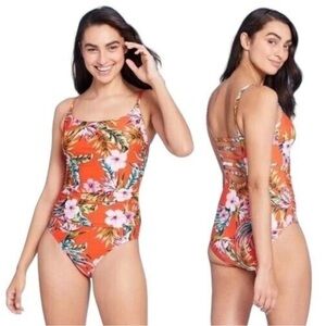 Kona Sol Tropical Print One Piece Swimsuit Medium